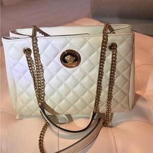 VERSACE Ivory Quilted Nappa Leather Shoulder Bag